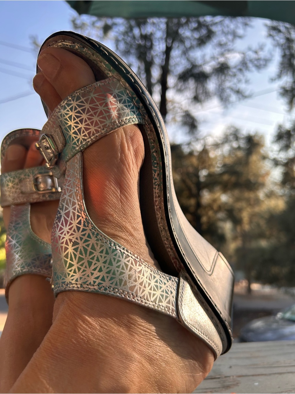Alegria sandals, pink, and blue open back - Picture 10 of 16